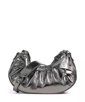 Сумка на плечо в стиле ретро и гламур из мелкозернистой яловой кожи. Lancaster, серебряный