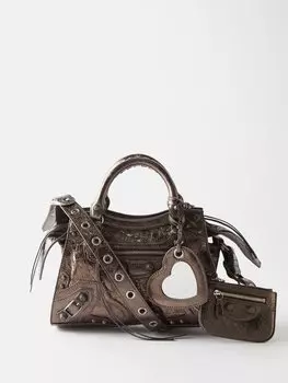 Сумка neo cagole xs из металлизированной кожи Balenciaga, коричневый