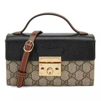 Сумка padlock metallic logo canvas box mini ebony / black handbag Gucci, бежевый