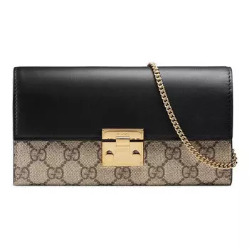 Сумка padlock metallic logo canvas chain handbag / black Gucci, коричневый