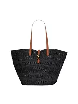 Сумка Panier среднего размера из вязаной крючком рафии и гладкой кожи Saint Laurent