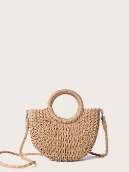 Сумка плетеная с круглой ручкой, бежевый