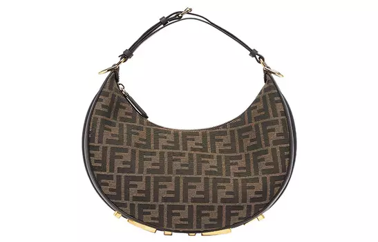 Сумка-полумесяц Fendigraphy из телячьей кожи, женская, коричневого цвета