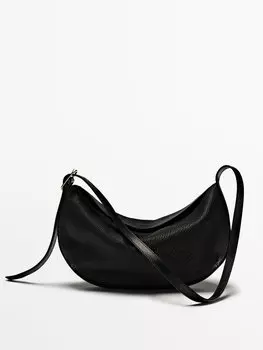 Сумка-полумесяц из текстурированной кожи наппа Massimo Dutti, черный