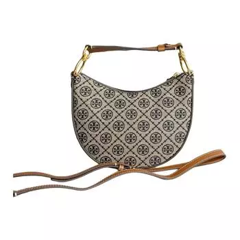 Сумка-полумесяц с жаккардовой отделкой из кожи и монограммой T, сумка через плечо, женская мини-сумка цвета морской волны TORY BURCH