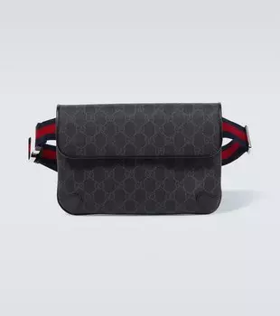 Сумка-пояс GG Canvas с кожаной отделкой Web Stripe Gucci, Black/Black/Brb