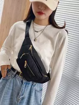 Сумка поясная с молниями, черный