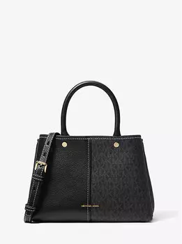 Сумка-Портфель Flora среднего размера с фирменным логотипом и кожей Michael Kors, черный