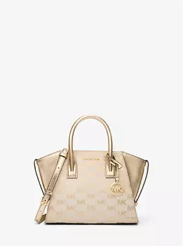 Сумка-Портфель из жаккарда и металлизированной кожи с маленьким логотипом Avril Michael Kors, золотой