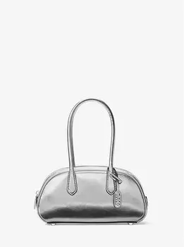 Сумка-портфель Lulu Small из металлизированной кожи Michael Kors, серебряный