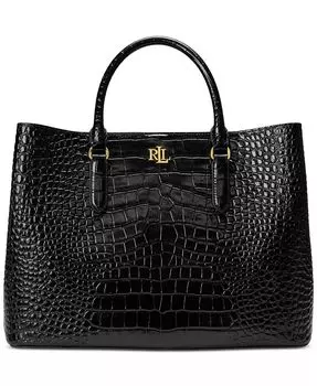 Сумка-портфель Marcy Large из тисненой кожи Lauren Ralph Lauren, черный