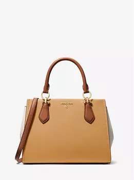 Сумка-портфель Marilyn среднего размера из сафьяновой кожи в стиле колор-блок Michael Kors, бежевый