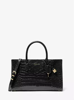 Сумка-портфель Scarlett Medium из лакированной кожи с тиснением под крокодила Michael Kors, черный