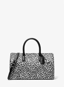 Сумка-Портфель Scarlett Medium из телячьей шерсти с принтом гепарда Michael Kors, черный