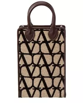 Сумка-портфель Valentino Mini Toile Iconographe из ткани и кожи, коричневый
