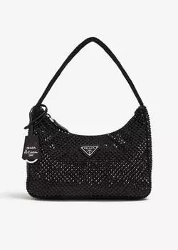 Сумка Prada Re-Edition Crystal-Embellished Mini, черный