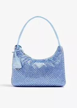 Сумка Prada Re-Edition Crystal-Embellished Mini, синий