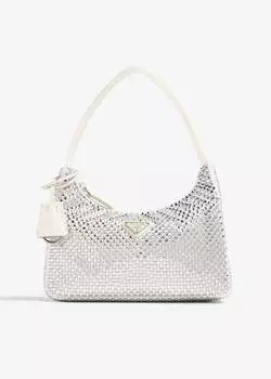 Сумка Prada Re-Edition Crystal-Embellished Mini, белый