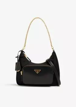 Сумка Prada Re-Nylon And Brushed-Leather Mini, черный
