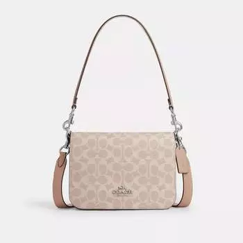 Сумка Quinn от Coach Outlet из фирменной ткани, серебряный/песочный/серо-коричневый