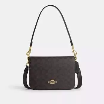 Сумка Quinn от Coach Outlet из фирменной ткани, цвет gold/walnut/black