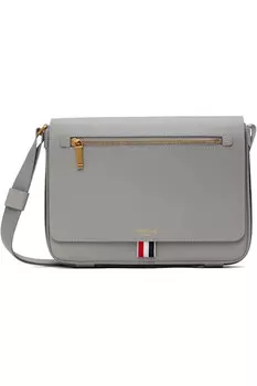 Сумка репортерская с фактурой под гальку Thom Browne, серый