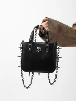 Сумка Romwe Goth с цепочкой и шипами, черный
