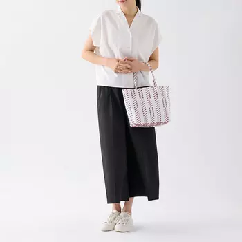 Сумка ручной вязки Muji, дымчато-розовые горизонтальные полосы/большие