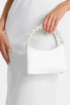 Сумка с атласной ручкой и перламутровым узором белого цвета QUIZ Clothing