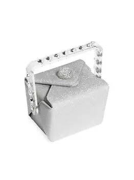 Сумка с блестками и кристаллами Noodle Box с верхней ручкой Aquazzura, серебряный