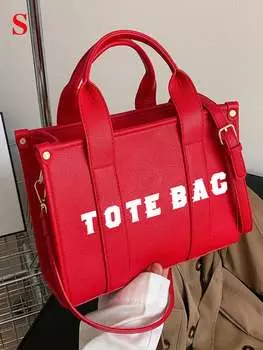 Сумка с буквенным дизайном и двойной ручкой, красный