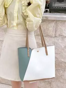 Сумка с цветными блоками, бирюзовый / белый