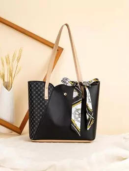 Сумка с цветными блоками, черный / бежевый