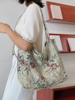 Сумка с цветочным узором, бело-зеленый