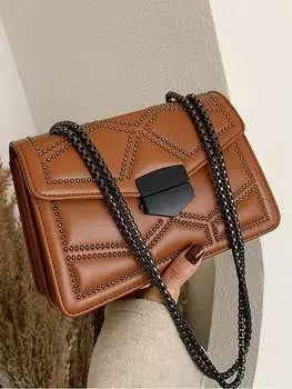 Сумка с декором из заклепок, коричневый