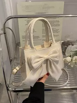 Сумка с двойной ручкой и мини-бантом, бежевый