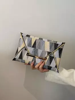 Сумка с геометрическим узором, серый / золотой