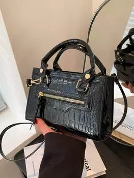 Сумка с крокодиловым узором, черный