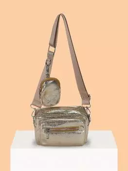 Сумка с металлической молнией спереди, золотой