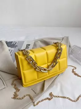 Сумка с мини-цепочкой и стеганым клапаном, желтый