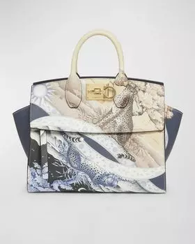 Сумка с принтом The Studio Day and Night с верхней ручкой Ferragamo, цвет Optic White