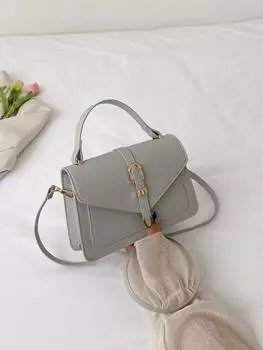 Сумка с пряжкой и декором, серый