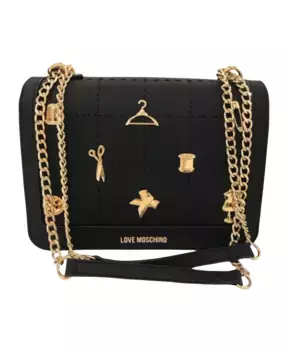 Сумка с ручкой цепочкой и аппликациями из золотистого металла. Love Moschino, черный