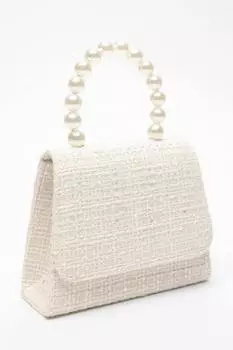 Сумка с ручкой из кремового букле и жемчугом QUIZ Clothing
