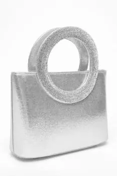 Сумка с ручкой сверху Silver Diamante QUIZ Clothing