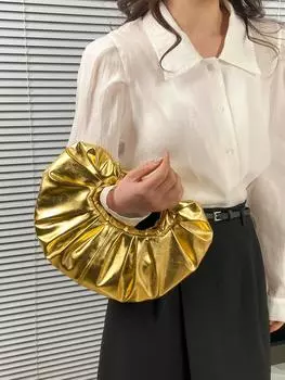 Сумка с рюшами в стиле фанк, золотой