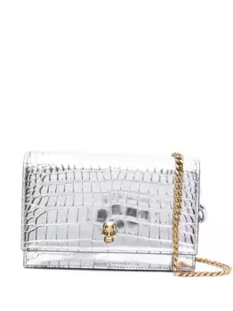 Сумка с тиснением под крокодила и декором Skull Alexander McQueen, серебяный