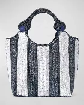 Сумка с верхней ручкой Cote Stripe, расшитая бисером STAUD, цвет Breton Stripe