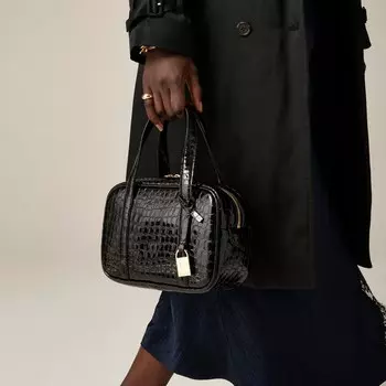 Сумка с верхней ручкой из кожи с тиснением под крокодила J.Crew, черный