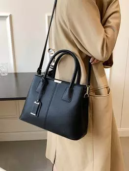 Сумка с верхней ручкой Тиснение личи, черный